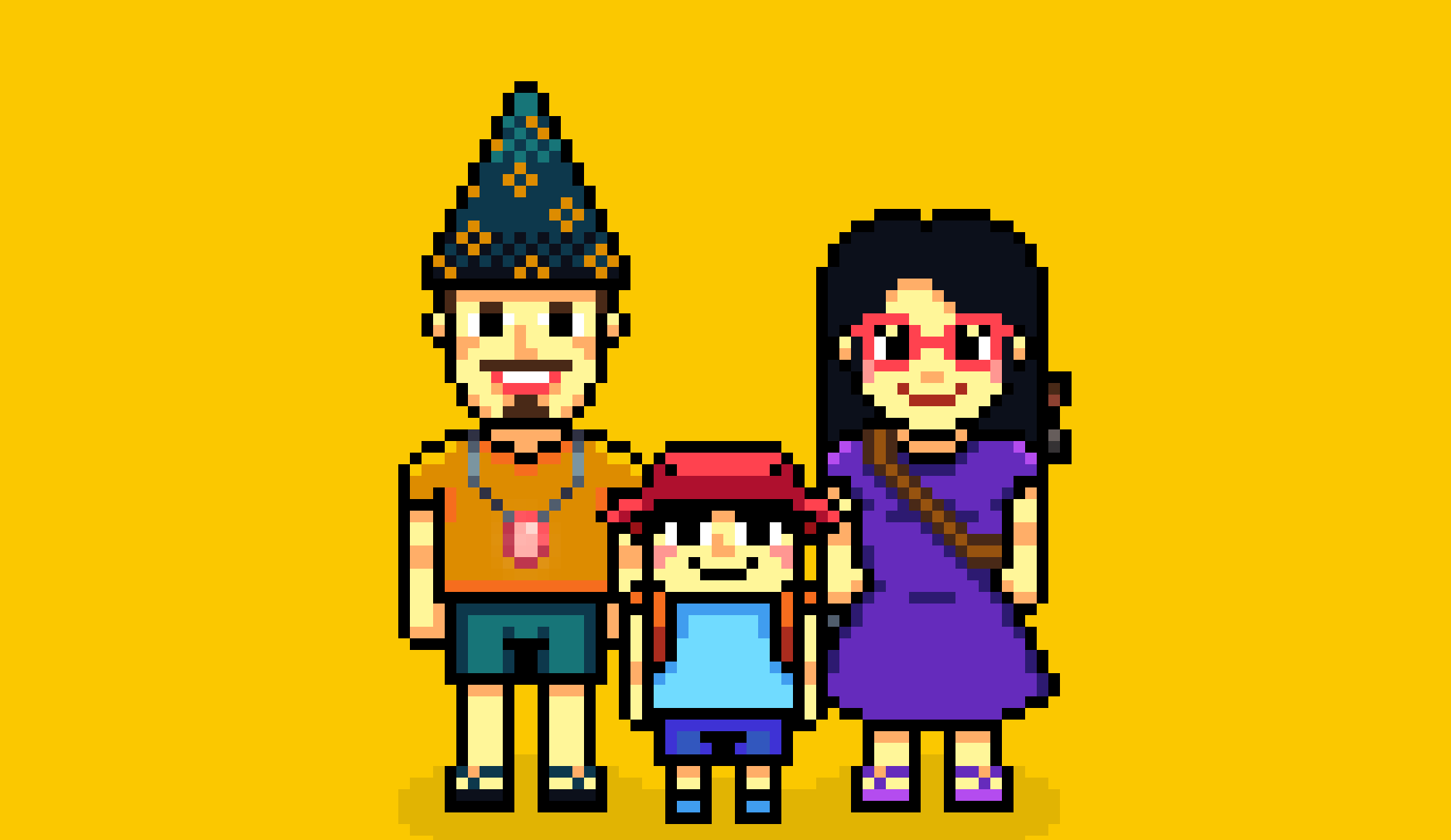 Pixel art de Andrews, Dyez e Aiden